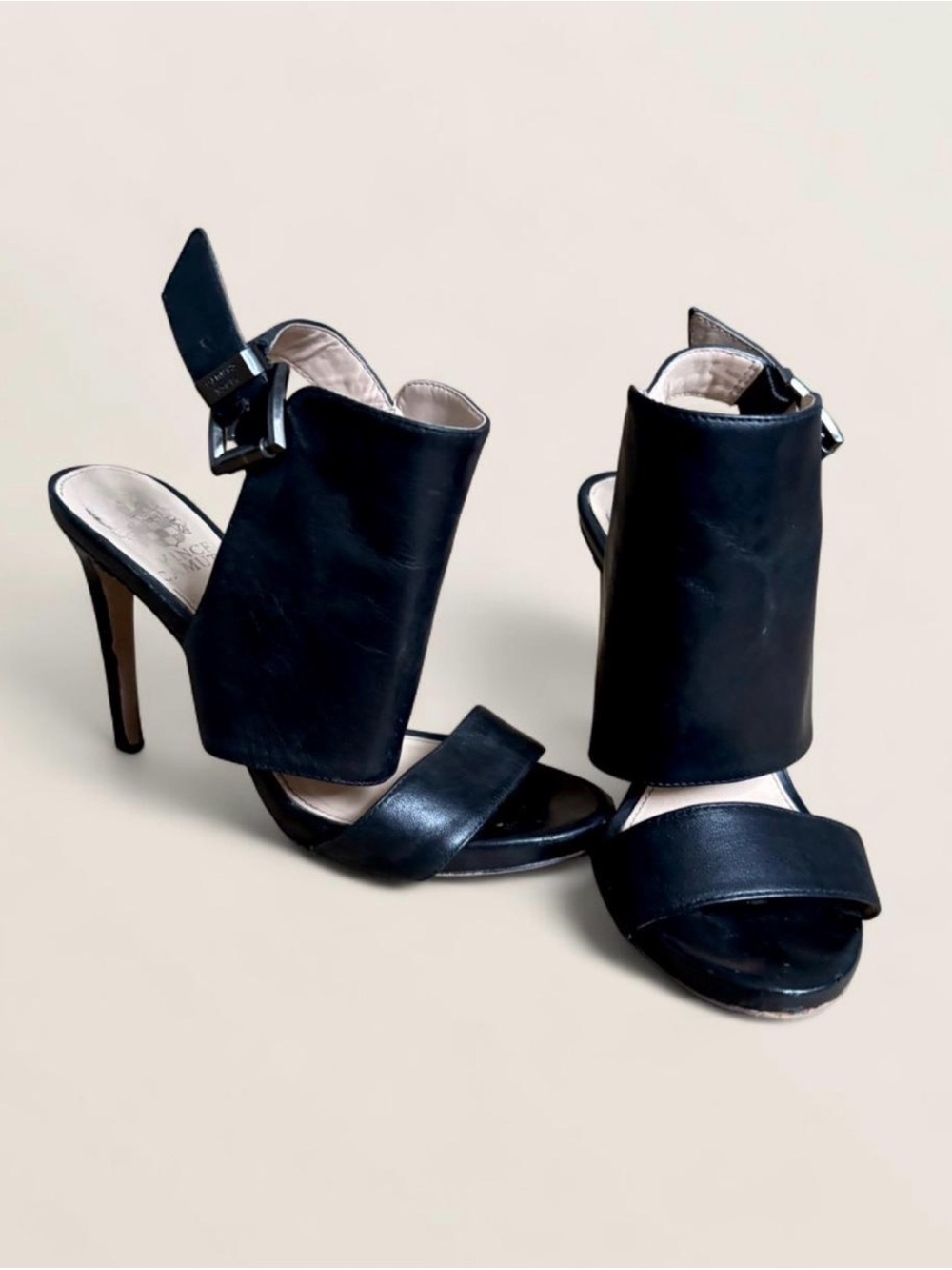 Vince Camuto Black Open-Toe Ankle-Cuff Stiletto Sandals